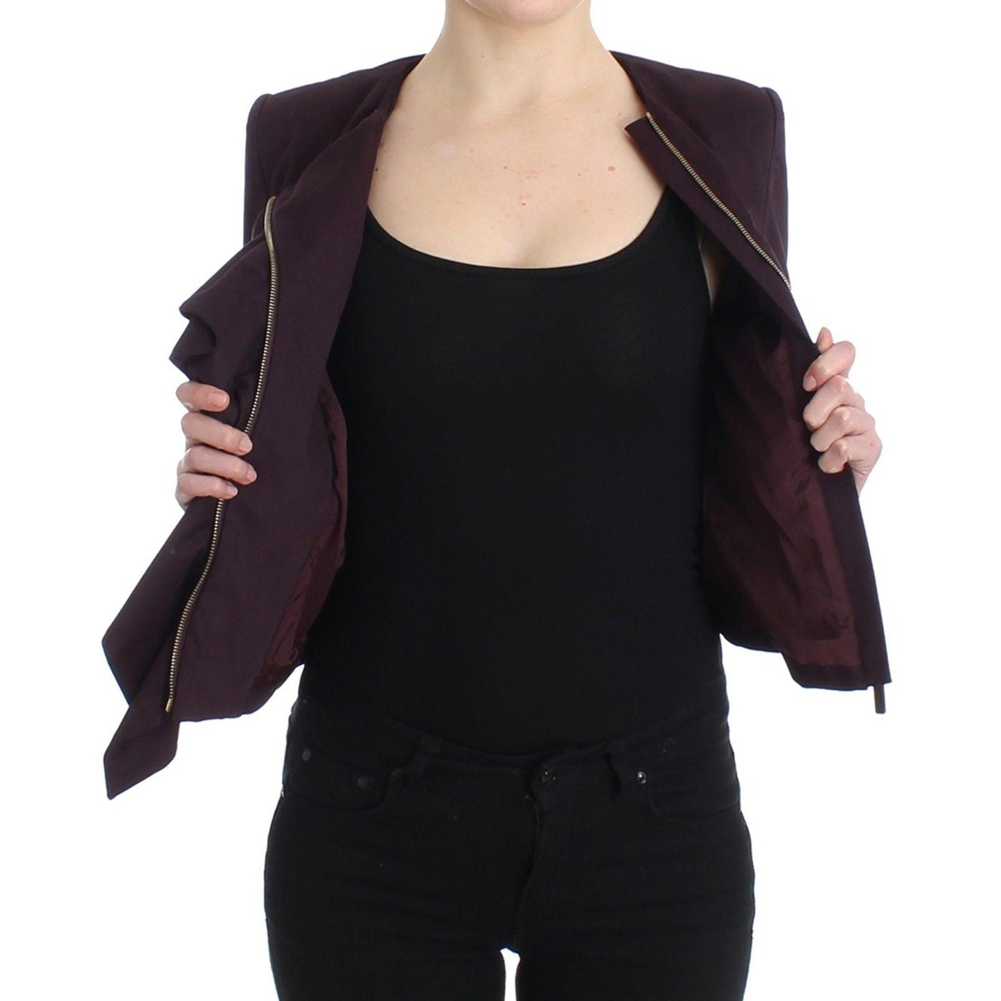 Purple Ruched Jacket Coat Blazer Short - coffeewithmee2