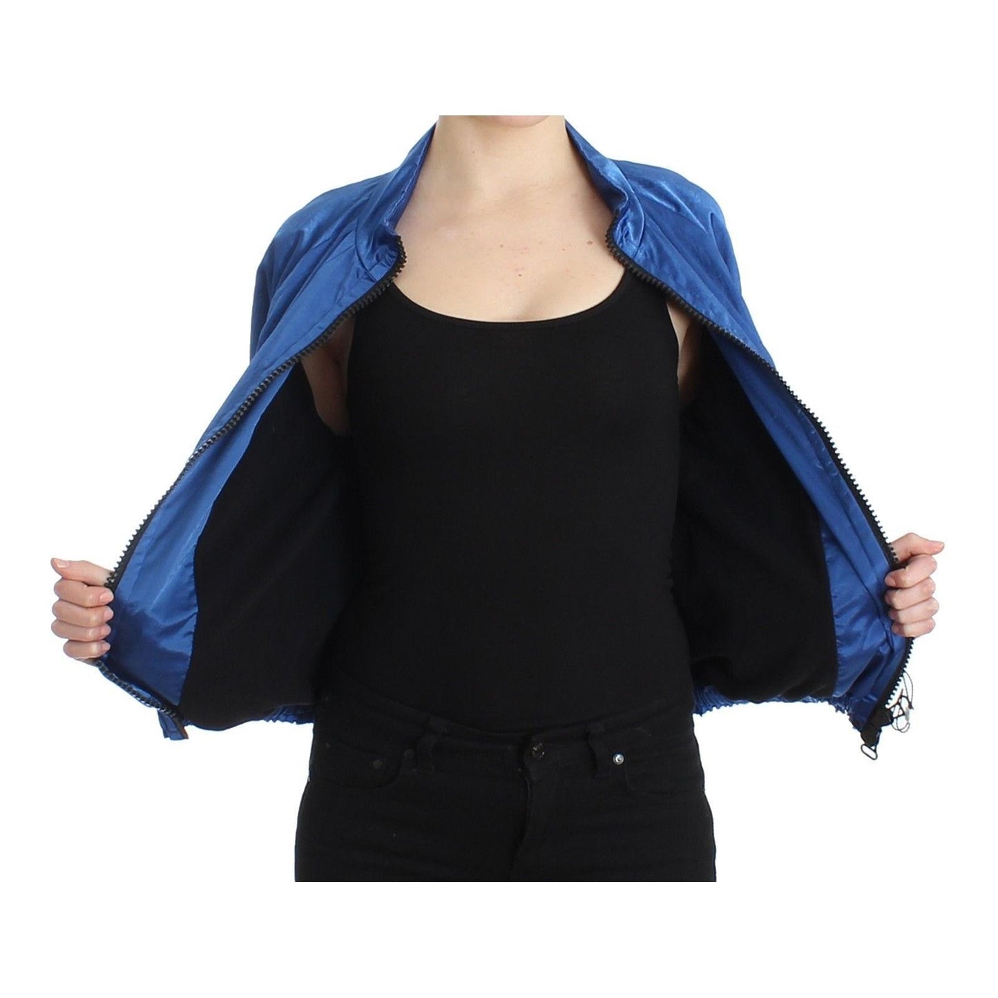 Blue Bomber Jacket Coat Blazer Short Nylon - coffeewithmee2