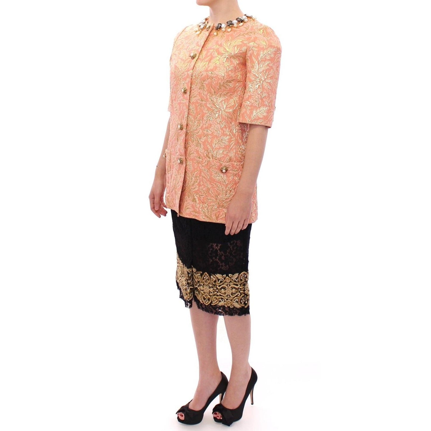 Pink Silk Brocade Crystal Jacket Coat - coffeewithmee2