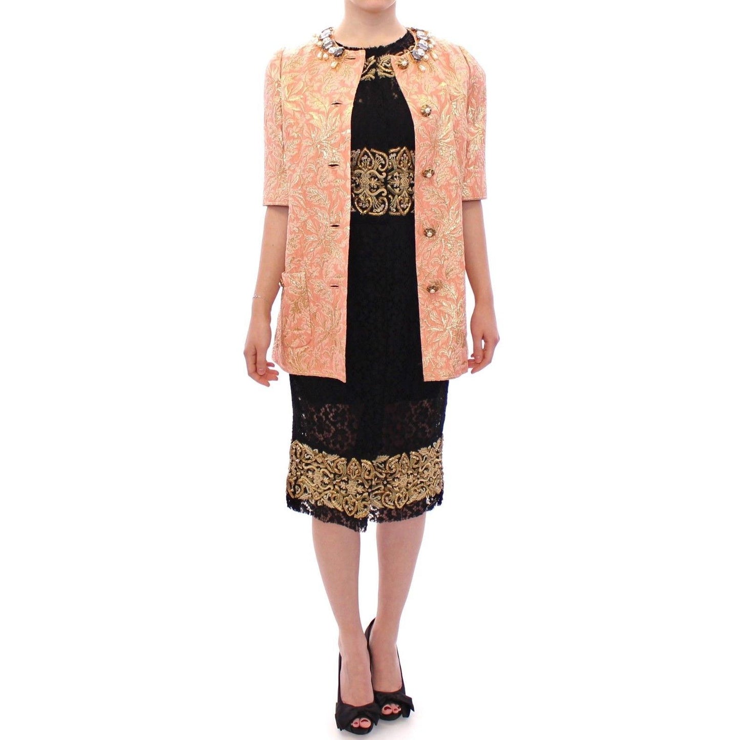 Pink Silk Brocade Crystal Jacket Coat - coffeewithmee2