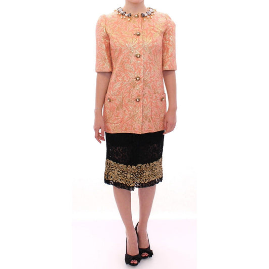 Pink Silk Brocade Crystal Jacket Coat - coffeewithmee2