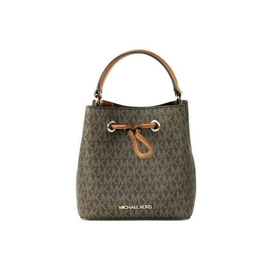 Suri Small Leather Bucket Crossbody Drawstring Hobo Handbag (Brown Signature) - coffeewithmee2