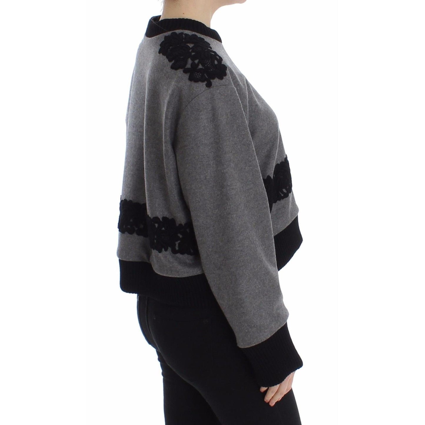 Gray Black Lace Wool Cashmere Sweater - coffeewithmee2