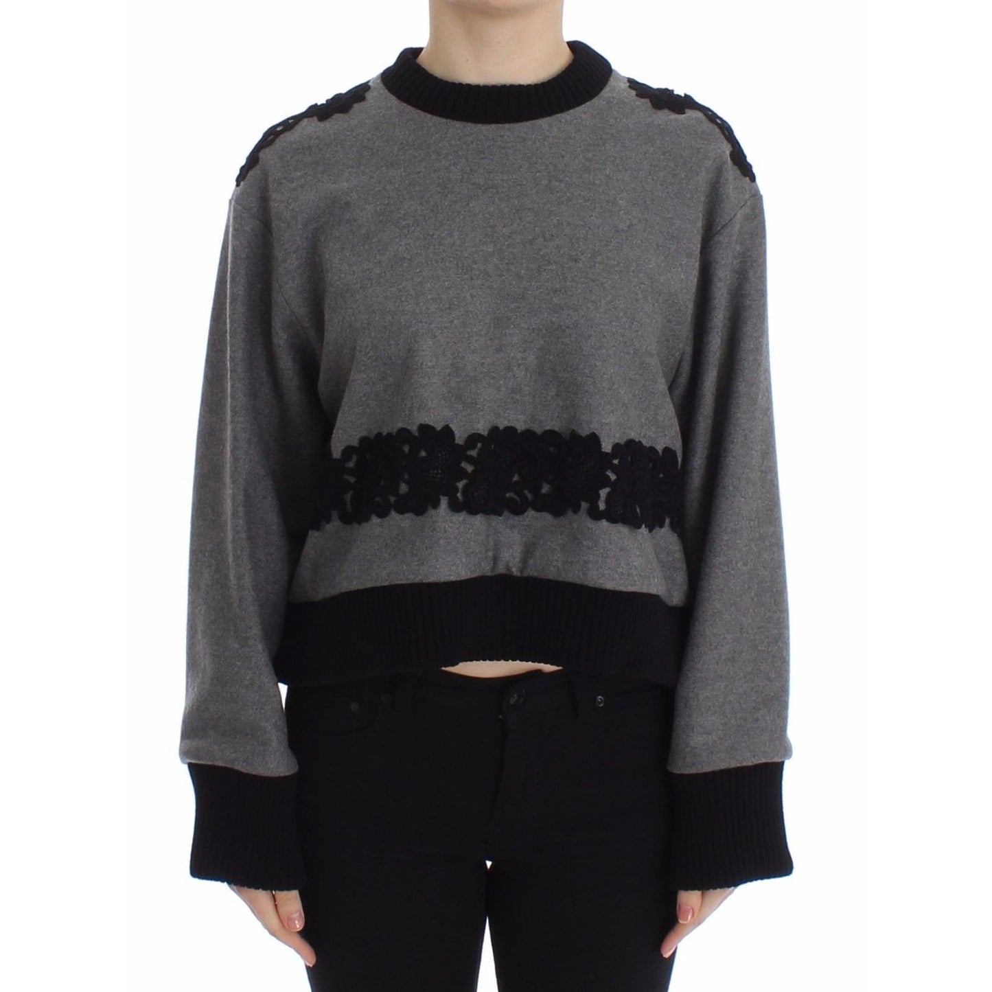 Gray Black Lace Wool Cashmere Sweater - coffeewithmee2