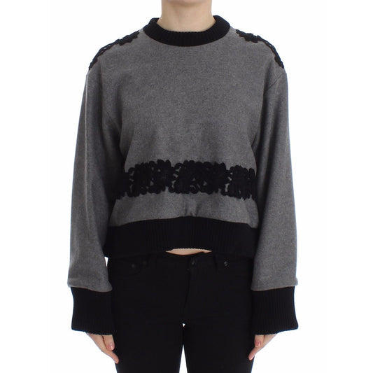 Gray Black Lace Wool Cashmere Sweater - coffeewithmee2