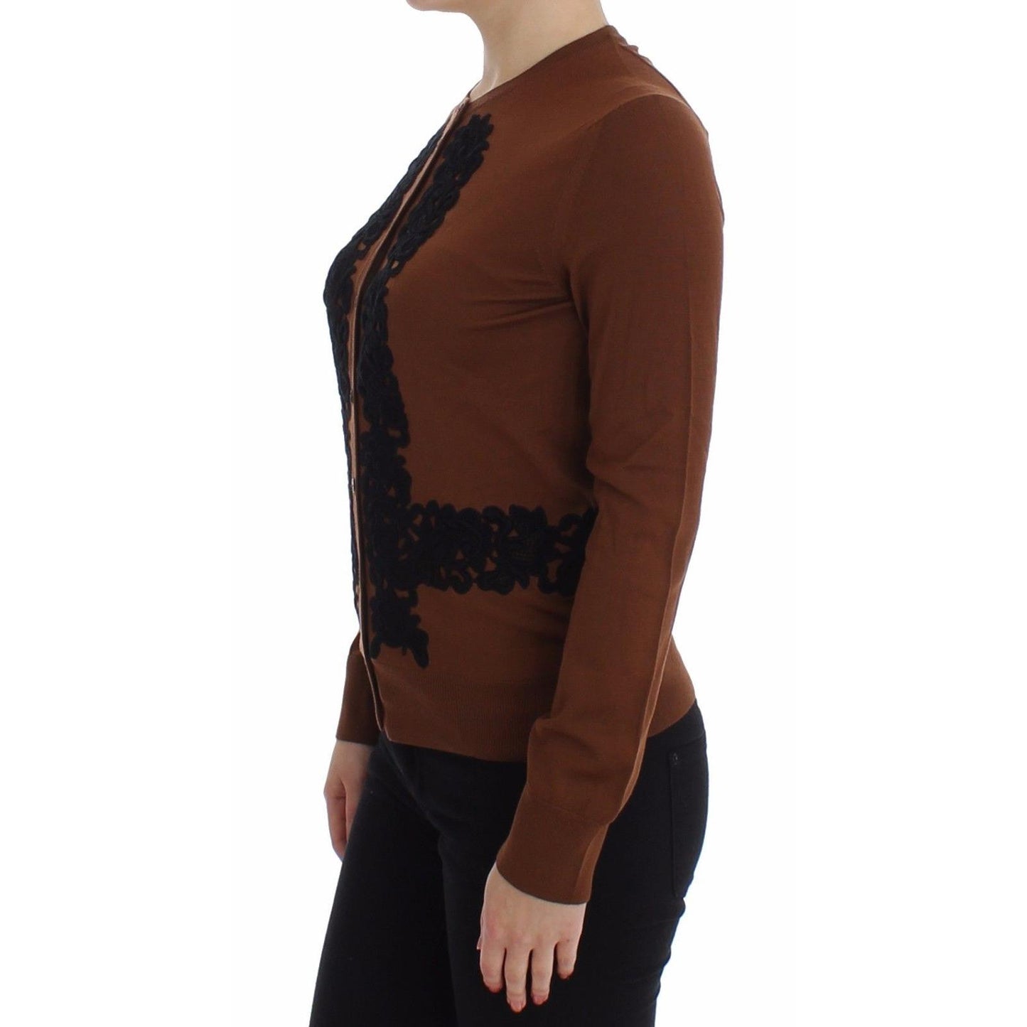 Brown Wool Black Lace Cardigan Sweater - coffeewithmee2