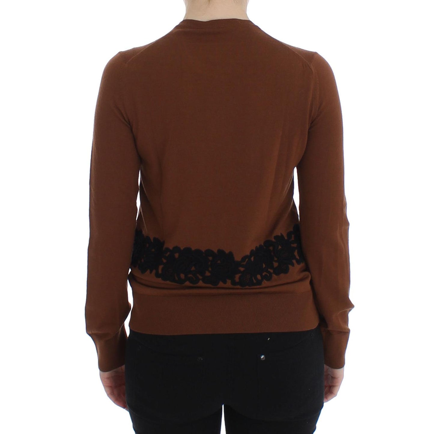 Brown Wool Black Lace Cardigan Sweater - coffeewithmee2
