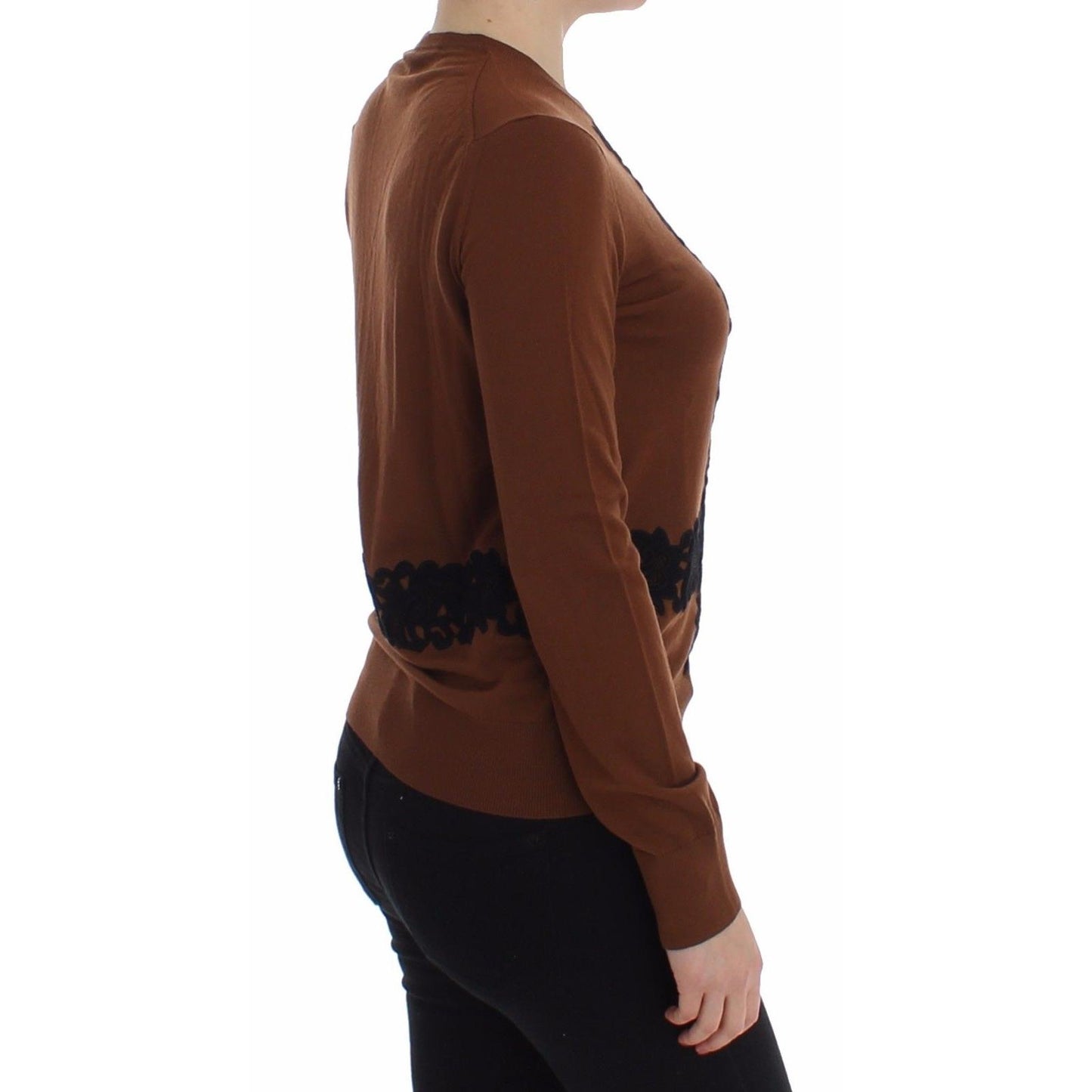 Brown Wool Black Lace Cardigan Sweater - coffeewithmee2