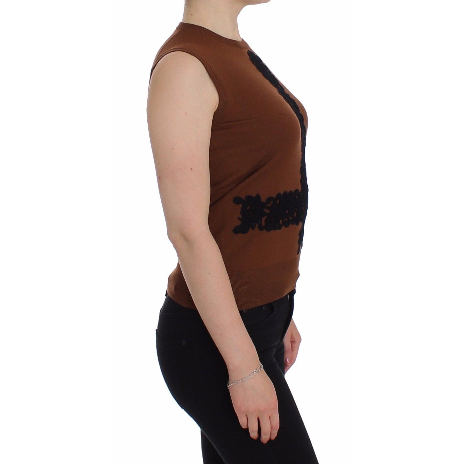 Brown Wool Black Lace Vest Sweater Top - coffeewithmee2