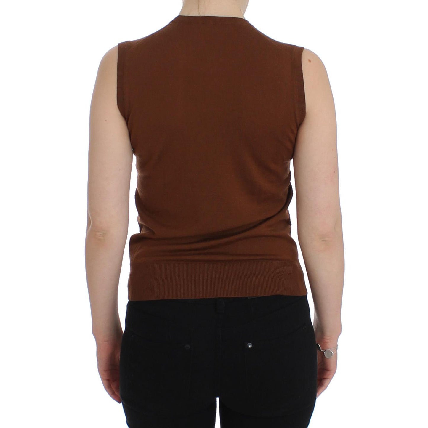 Brown Wool Black Lace Vest Sweater Top - coffeewithmee2