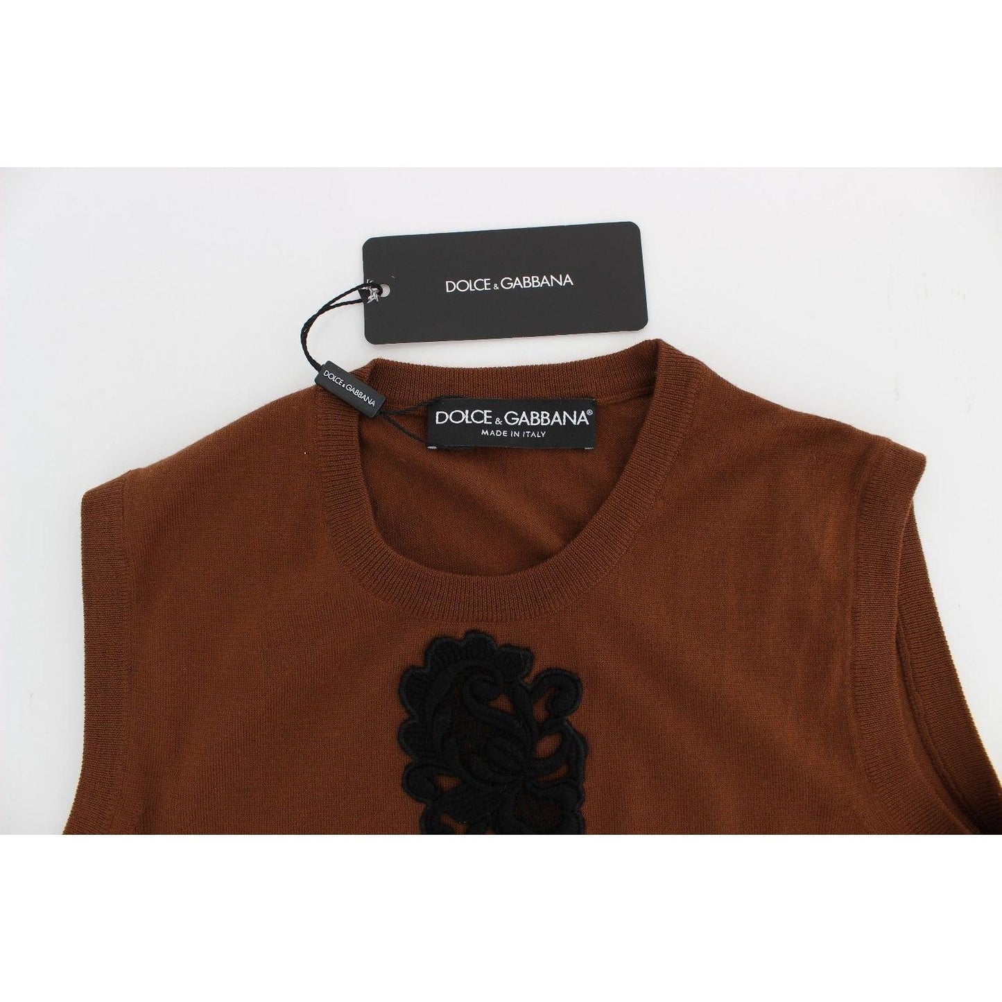 Brown Wool Black Lace Vest Sweater Top - coffeewithmee2