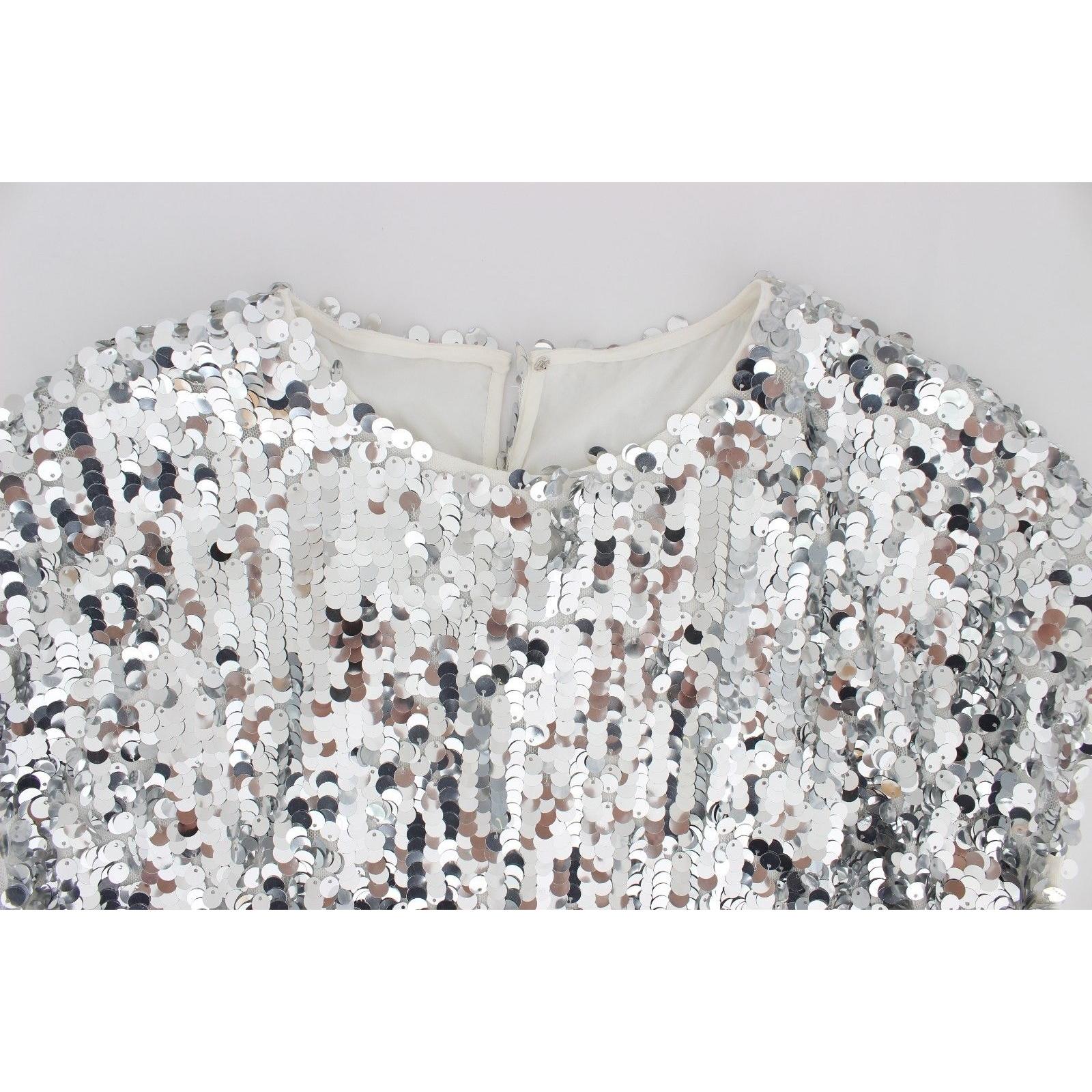 Silver Sequined Crewneck Blouse T-shirt Top - coffeewithmee2