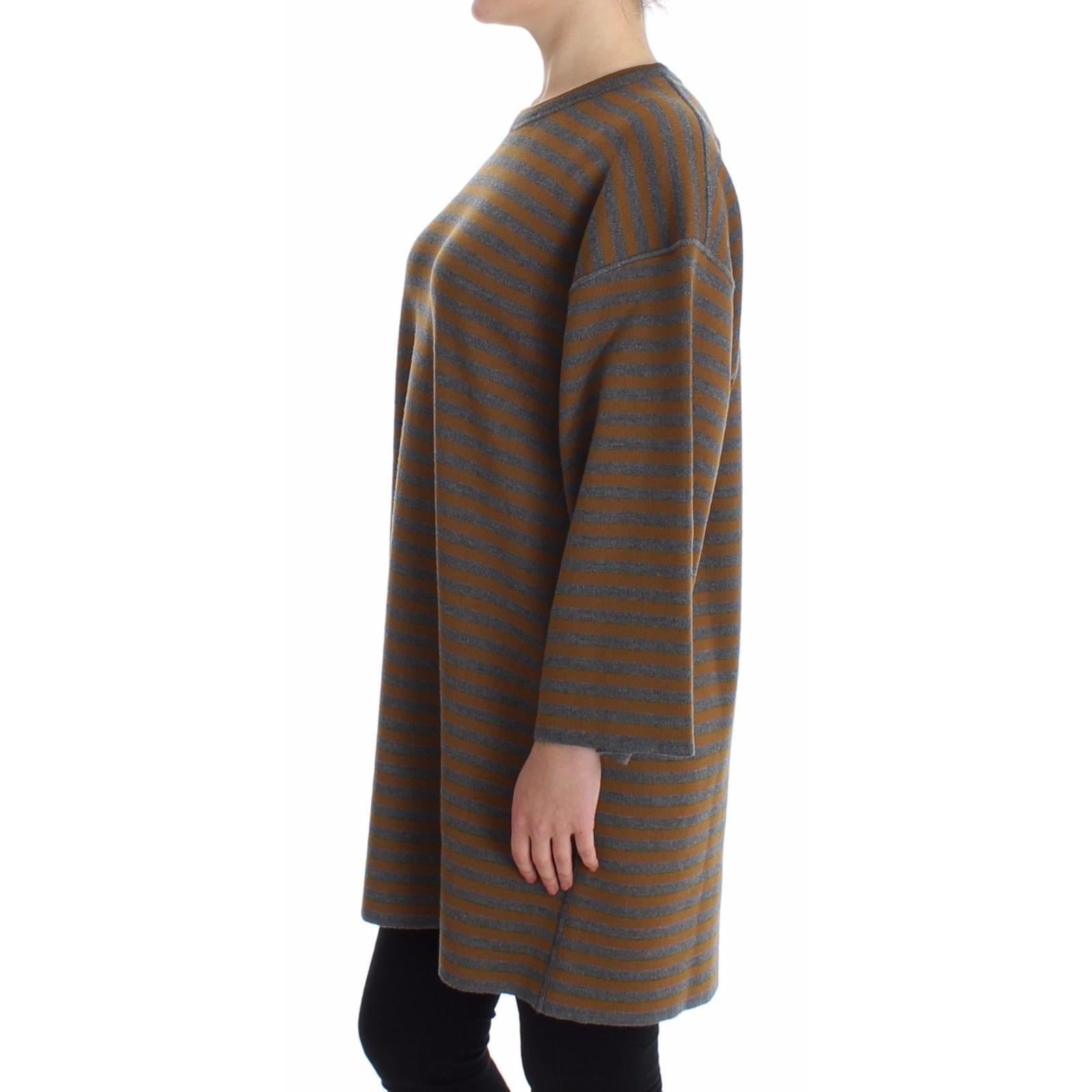 Oversized Gray Yellow Striped Sweater Top - coffeewithmee2