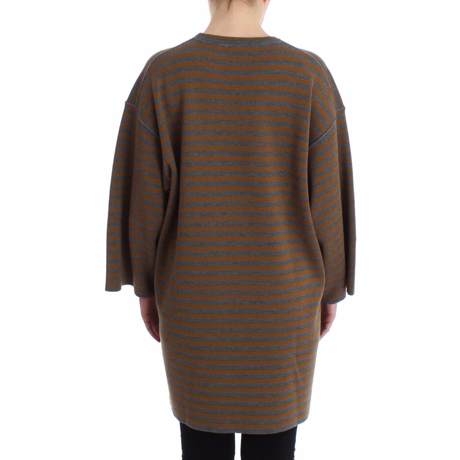 Oversized Gray Yellow Striped Sweater Top - coffeewithmee2