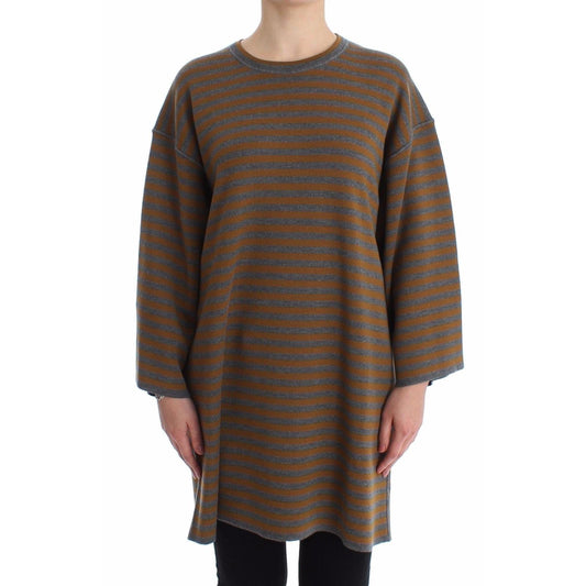 Oversized Gray Yellow Striped Sweater Top - coffeewithmee2