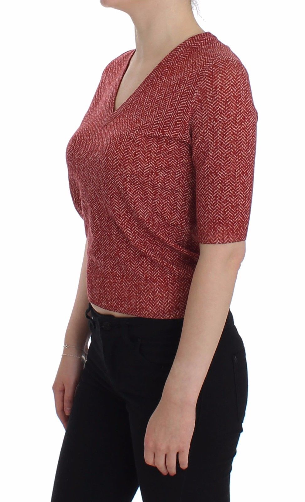 Red Wool Tweed Short Sleeve Sweater Pullover - coffeewithmee2