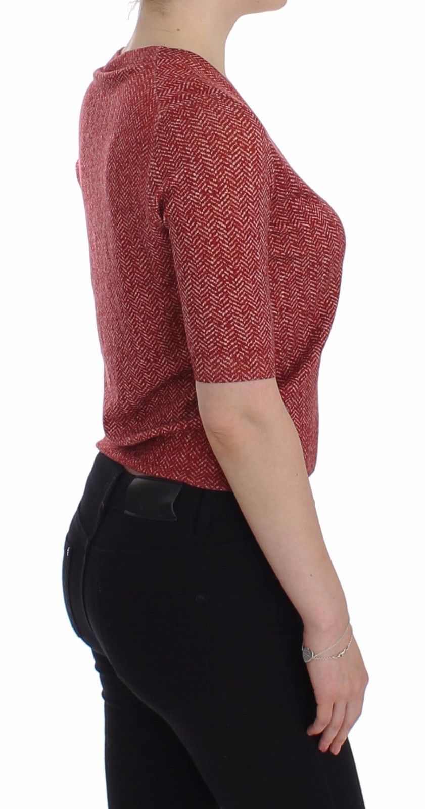 Red Wool Tweed Short Sleeve Sweater Pullover - coffeewithmee2