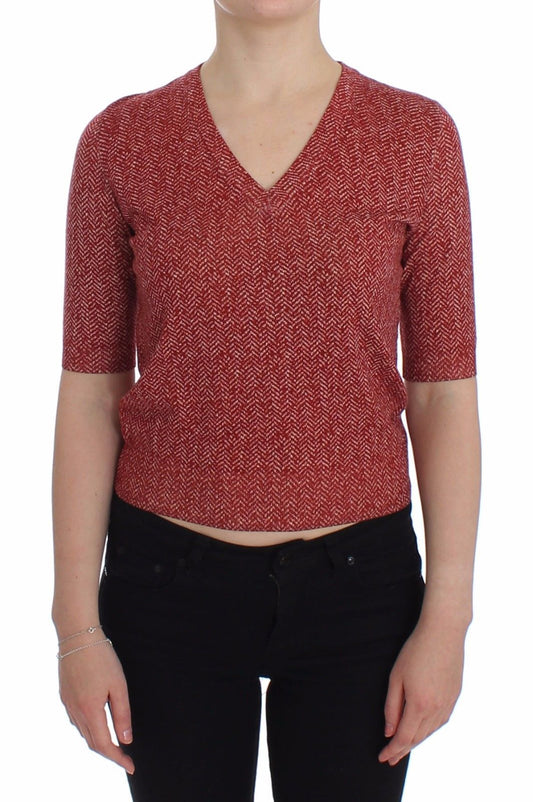 Red Wool Tweed Short Sleeve Sweater Pullover - coffeewithmee2