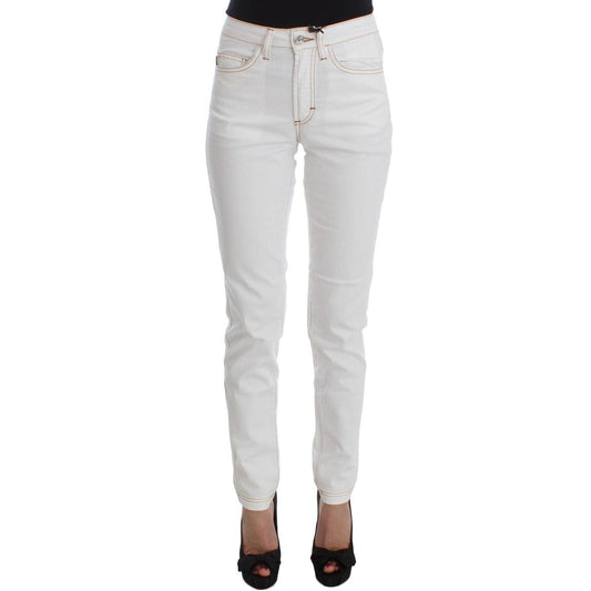 White Cotton Blend Slim Fit Jeans - coffeewithmee2