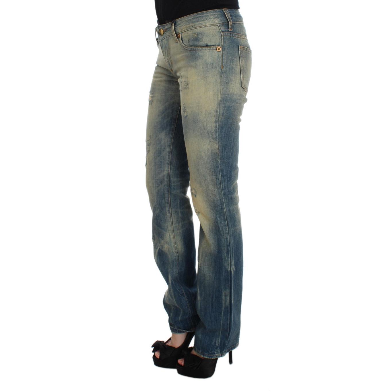 Blue Wash Cotton Slim Fit Bootcut Jeans - coffeewithmee2