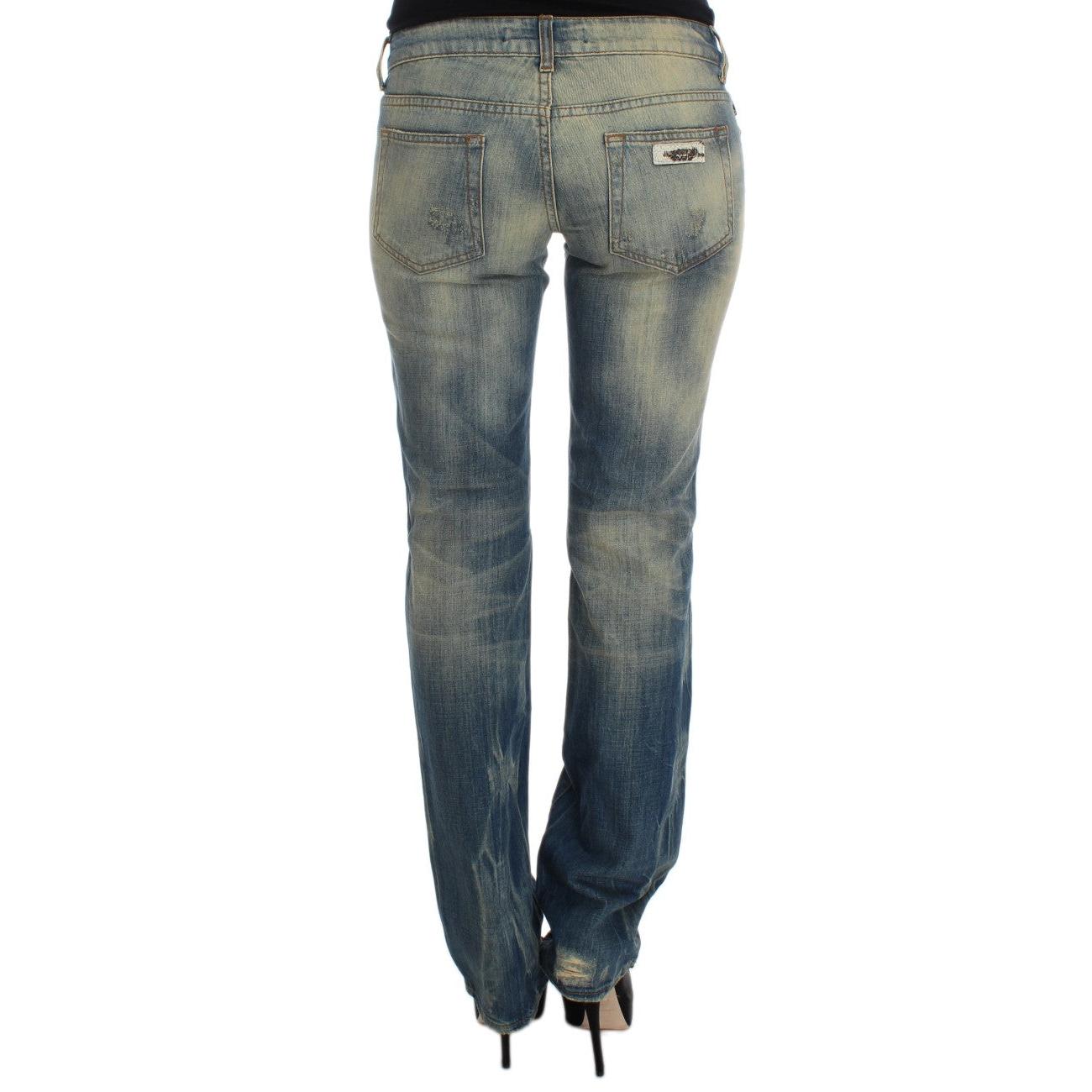 Blue Wash Cotton Slim Fit Bootcut Jeans - coffeewithmee2