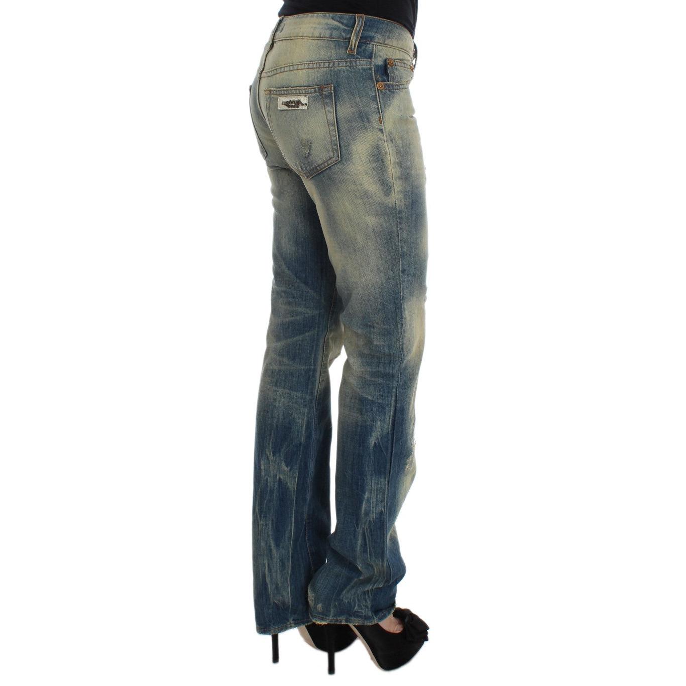 Blue Wash Cotton Slim Fit Bootcut Jeans - coffeewithmee2