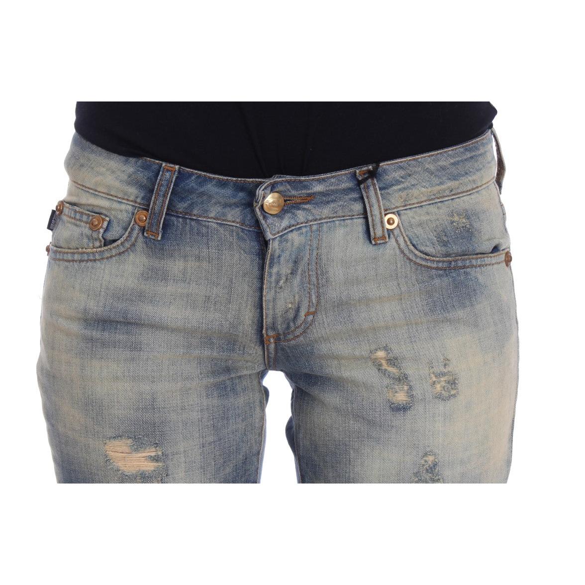 Blue Wash Cotton Slim Fit Bootcut Jeans - coffeewithmee2