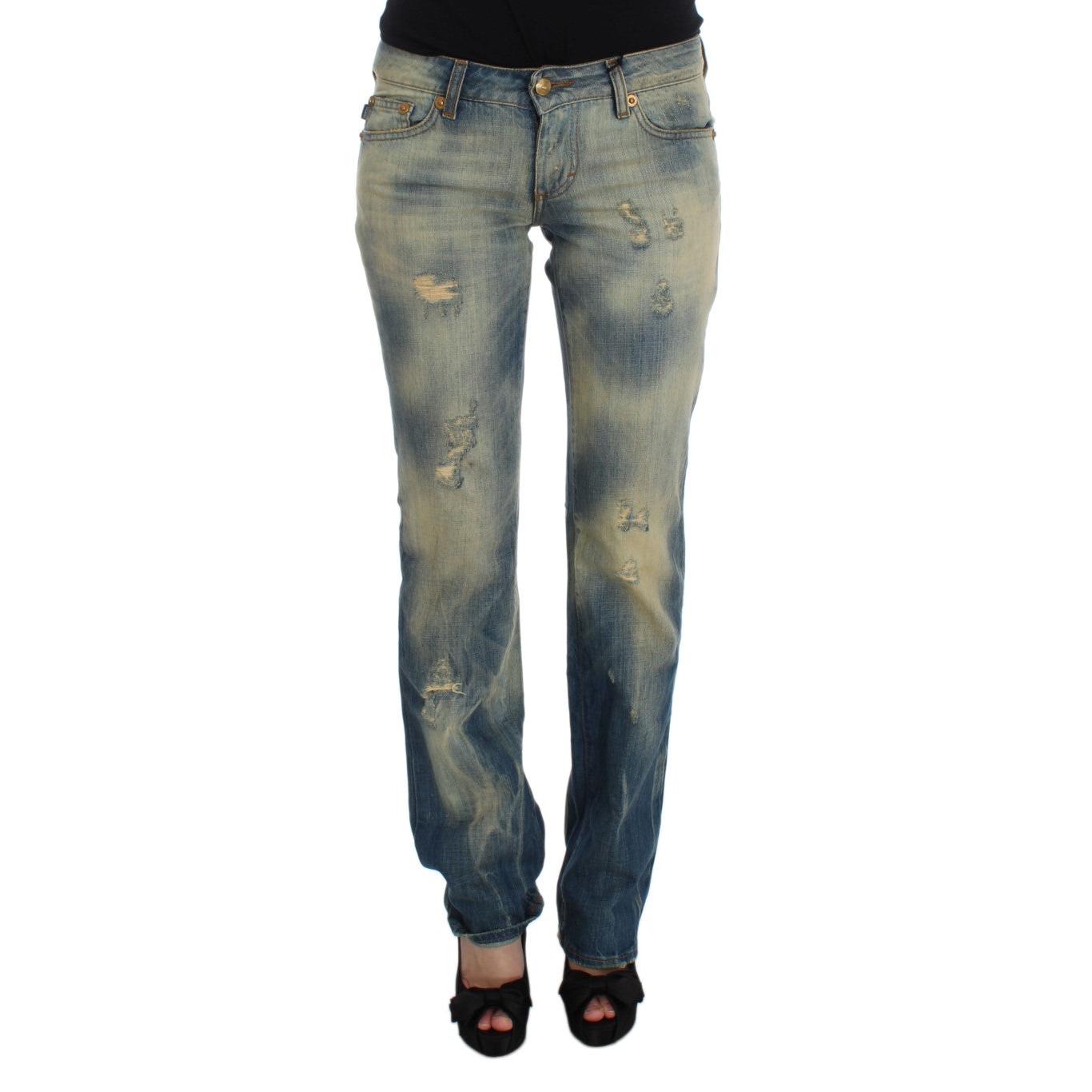 Blue Wash Cotton Slim Fit Bootcut Jeans - coffeewithmee2