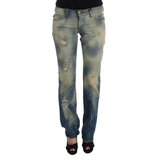 Blue Wash Cotton Slim Fit Bootcut Jeans - coffeewithmee2