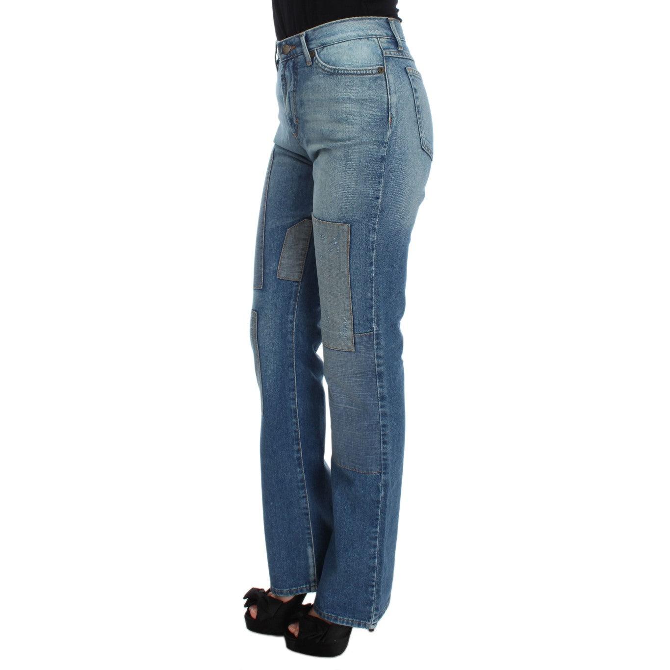 Blue Wash Cotton Slim Fit Bootcut Jeans - coffeewithmee2