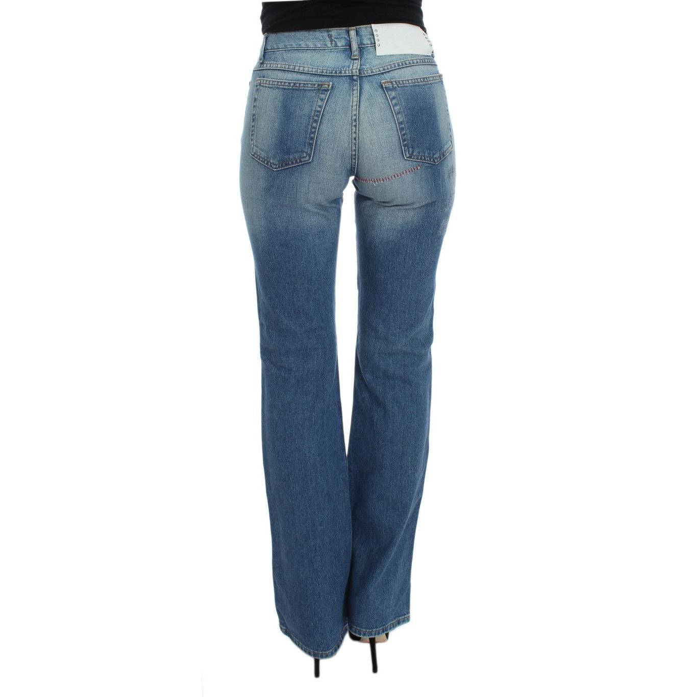 Blue Wash Cotton Slim Fit Bootcut Jeans - coffeewithmee2