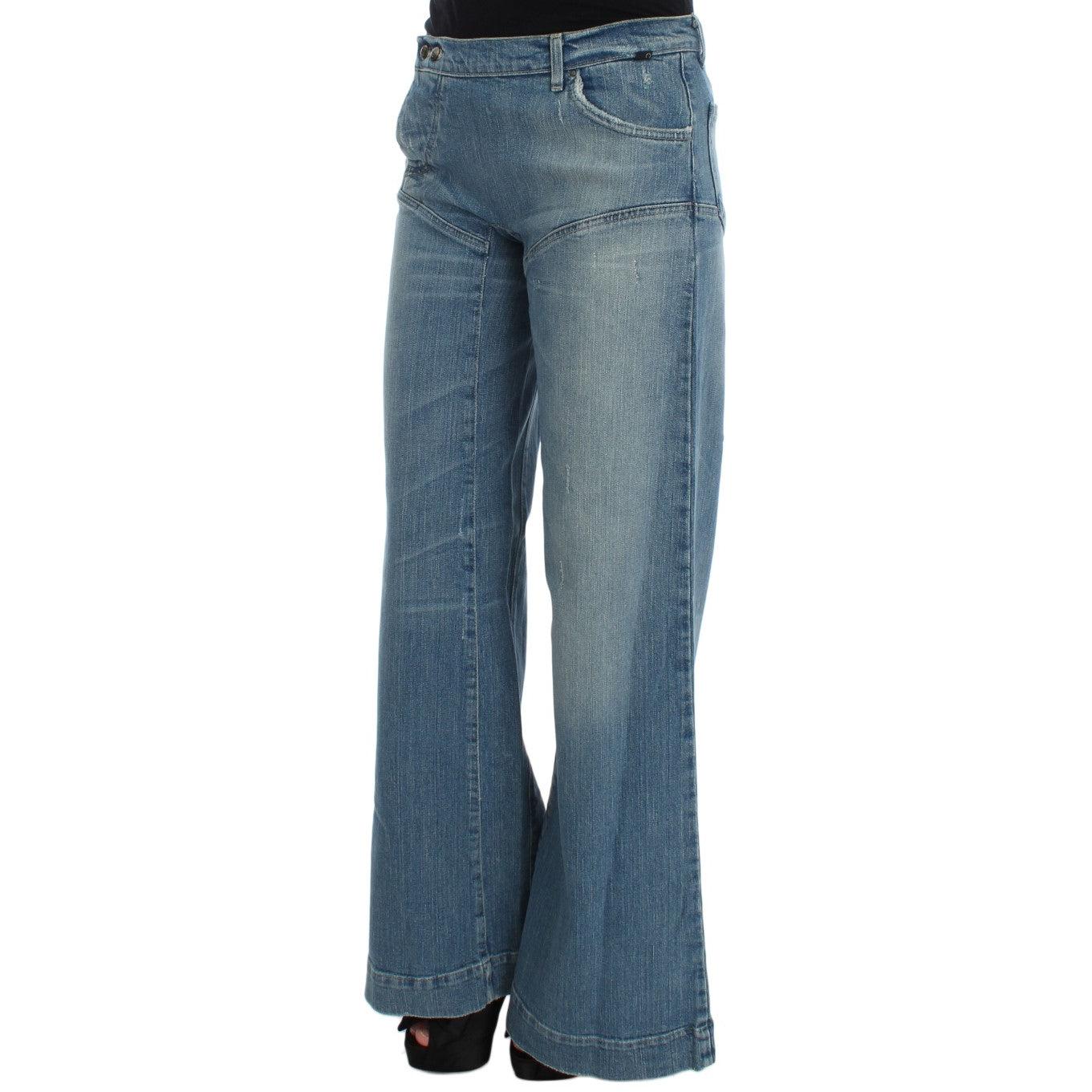 Blue Wash Cotton Blend Wide Legs Jeans - coffeewithmee2