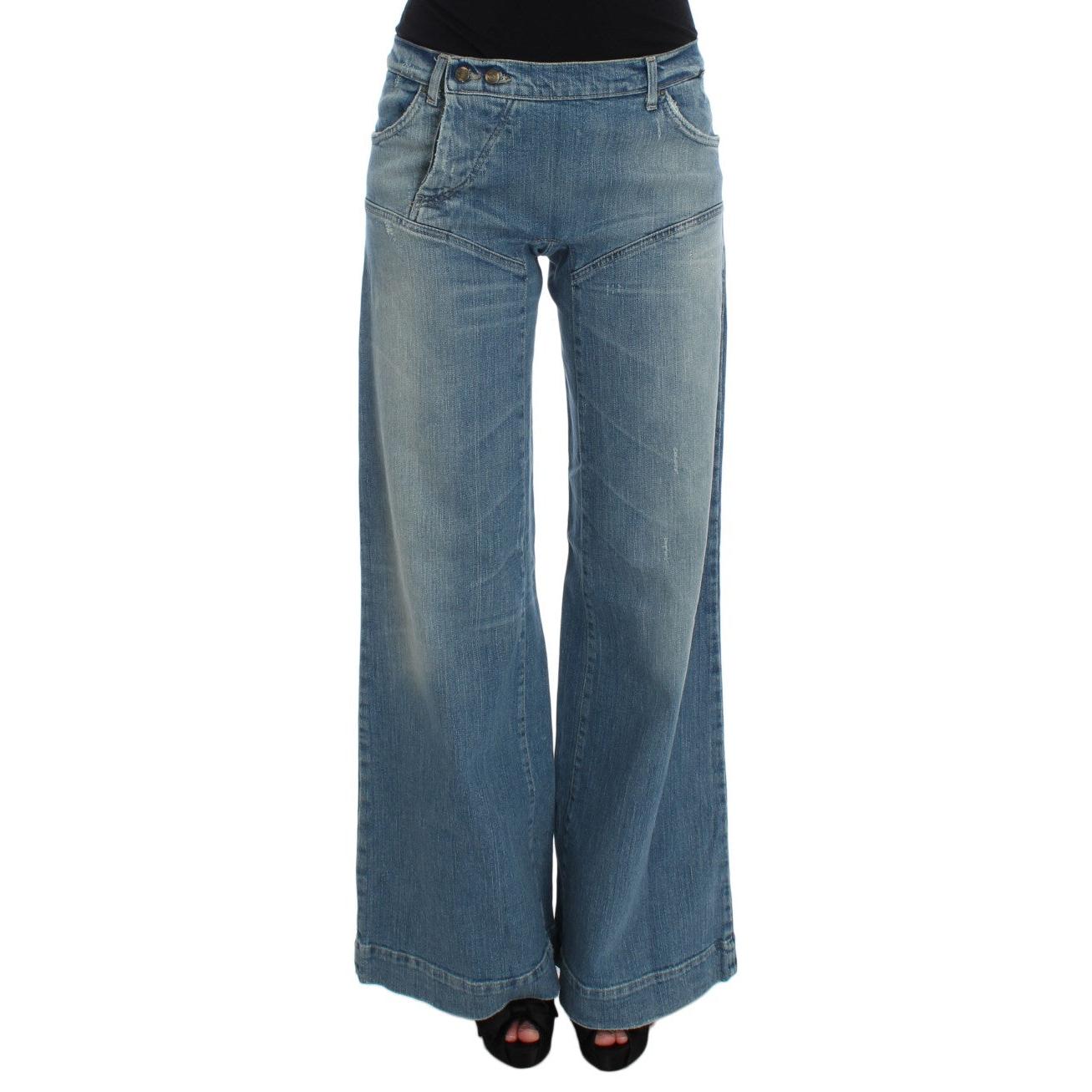 Blue Wash Cotton Blend Wide Legs Jeans - coffeewithmee2