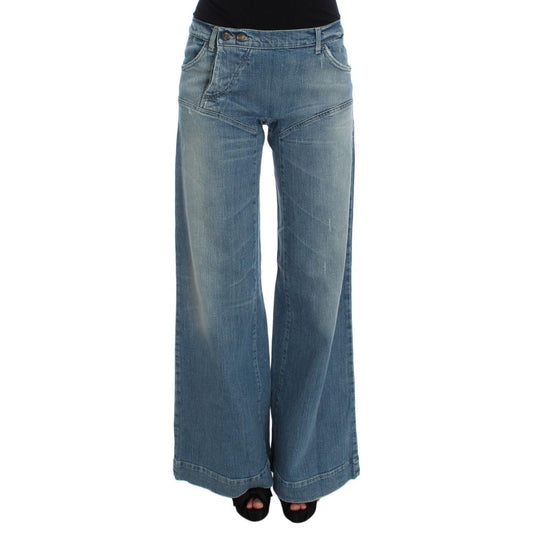 Blue Wash Cotton Blend Wide Legs Jeans - coffeewithmee2