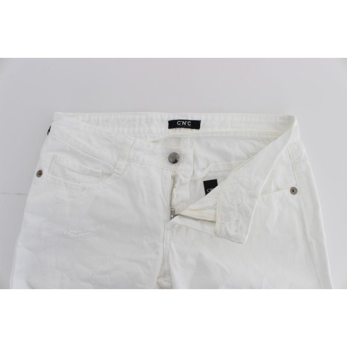 White Cotton Slim Fit Denim Bootcut Jeans - coffeewithmee2