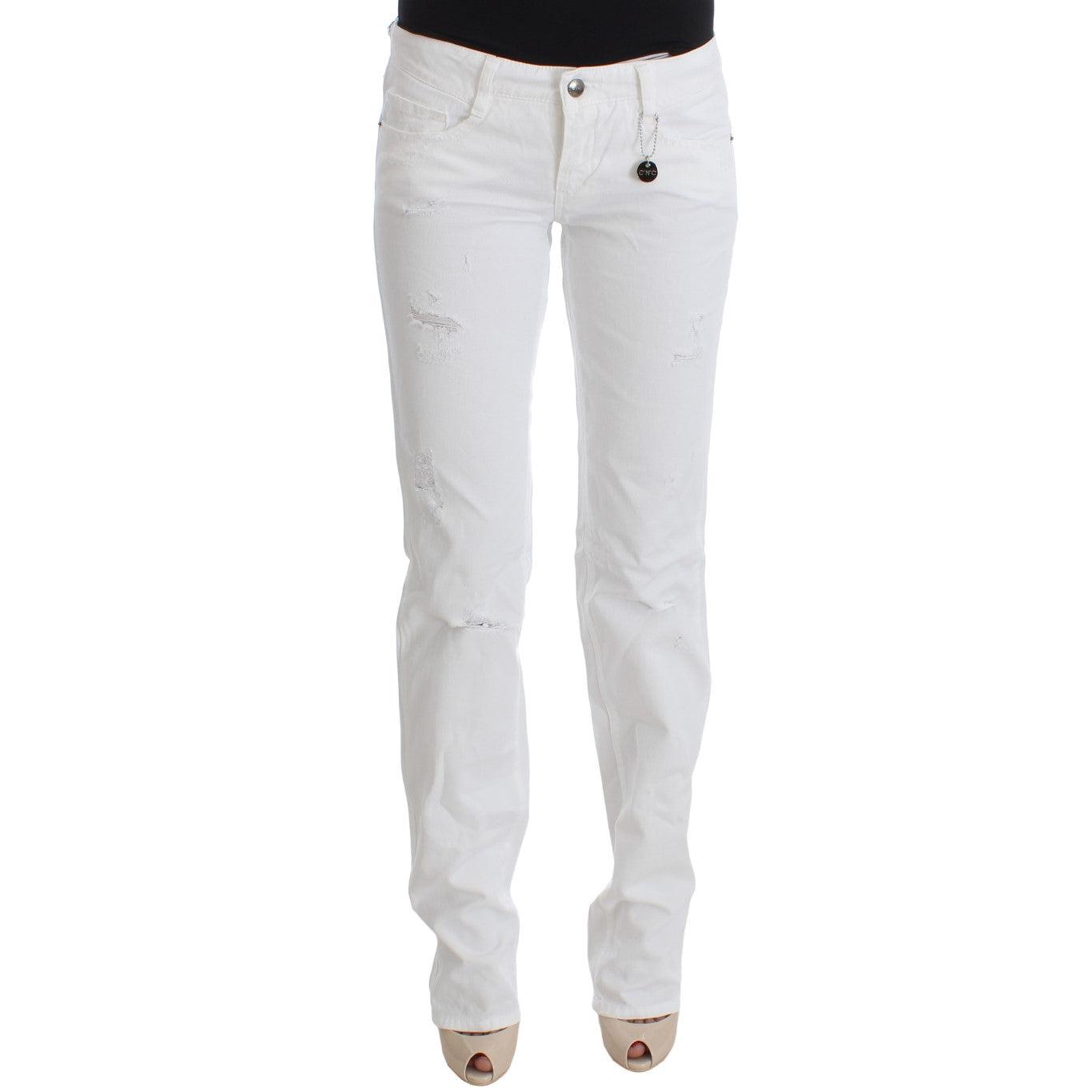 White Cotton Slim Fit Denim Bootcut Jeans - coffeewithmee2