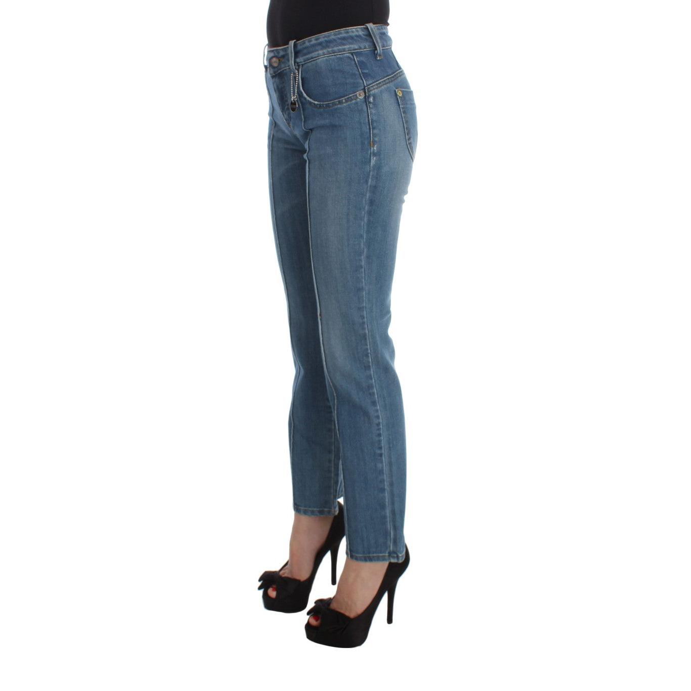 Blue Cotton Slim Fit Cropped Jeans - coffeewithmee2