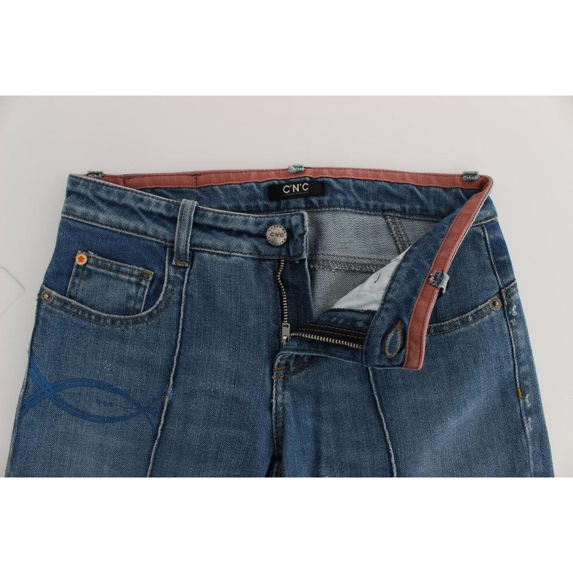 Blue Cotton Slim Fit Cropped Jeans - coffeewithmee2