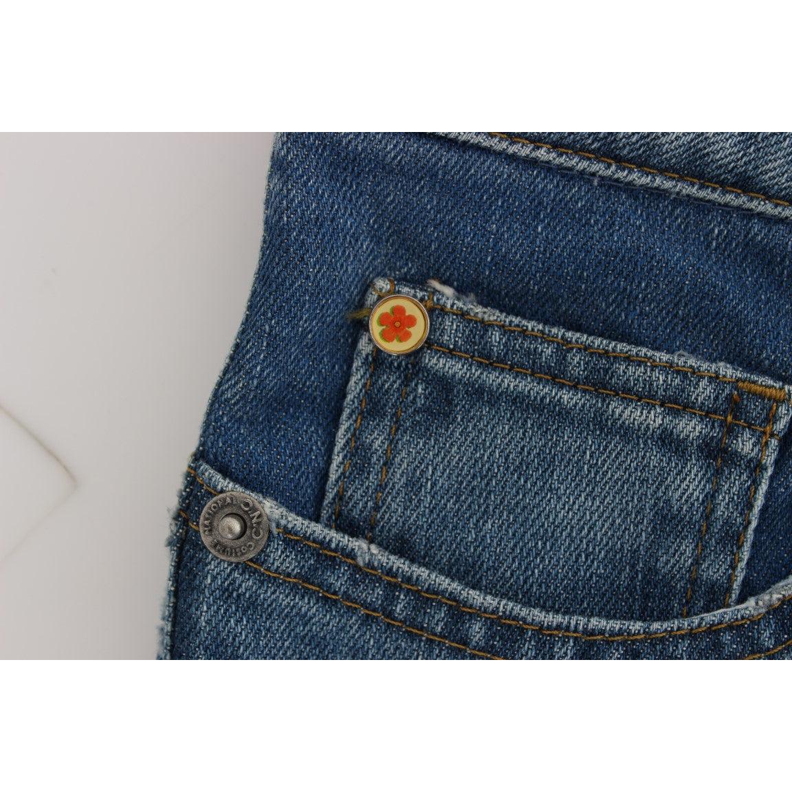 Blue Cotton Slim Fit Cropped Jeans - coffeewithmee2