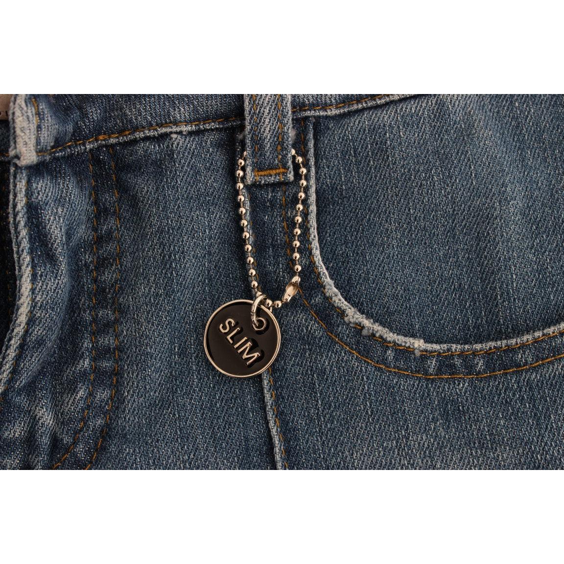 Blue Cotton Slim Fit Cropped Jeans - coffeewithmee2