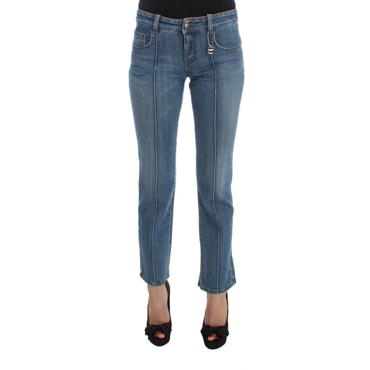 Blue Cotton Slim Fit Cropped Jeans - coffeewithmee2