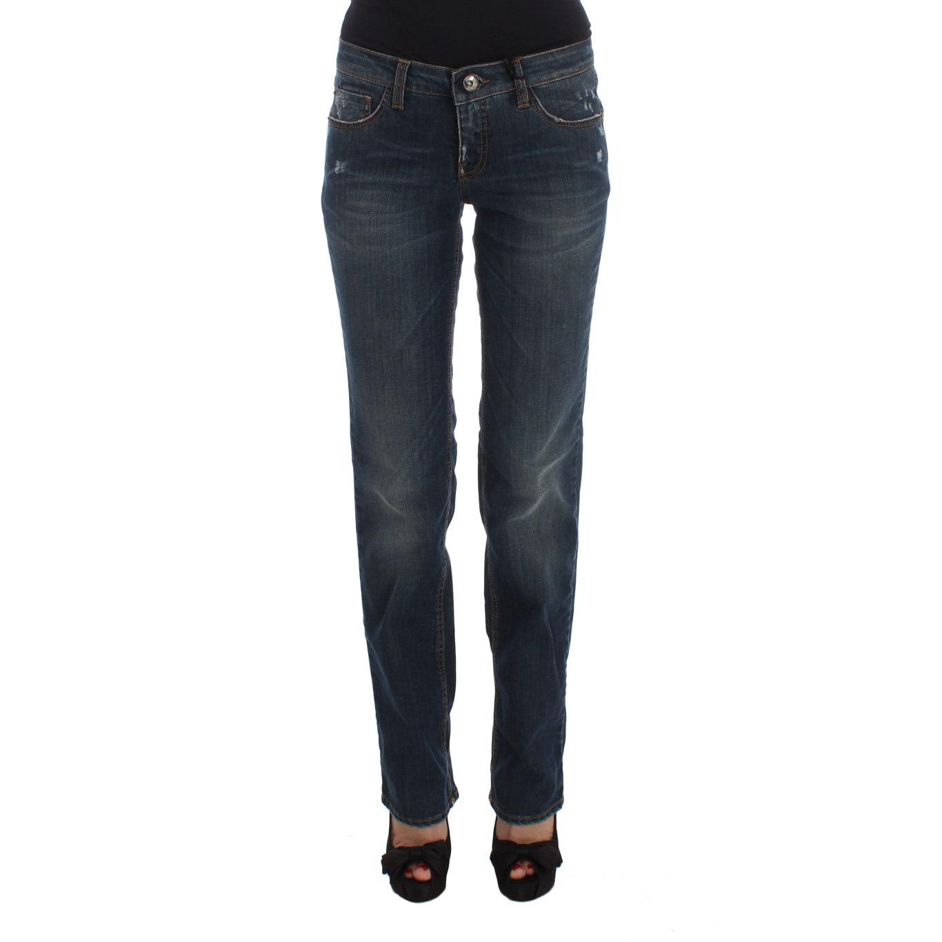 Blue Cotton Blend Bootcut Jeans - coffeewithmee2