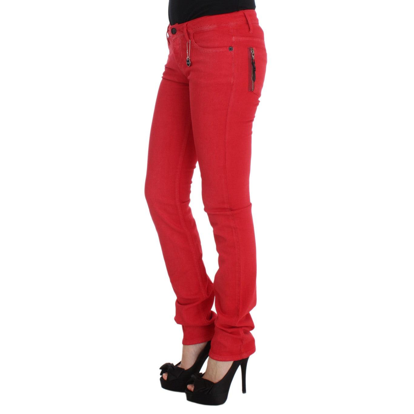 Red Cotton Blend Super Slim Fit Jeans - coffeewithmee2