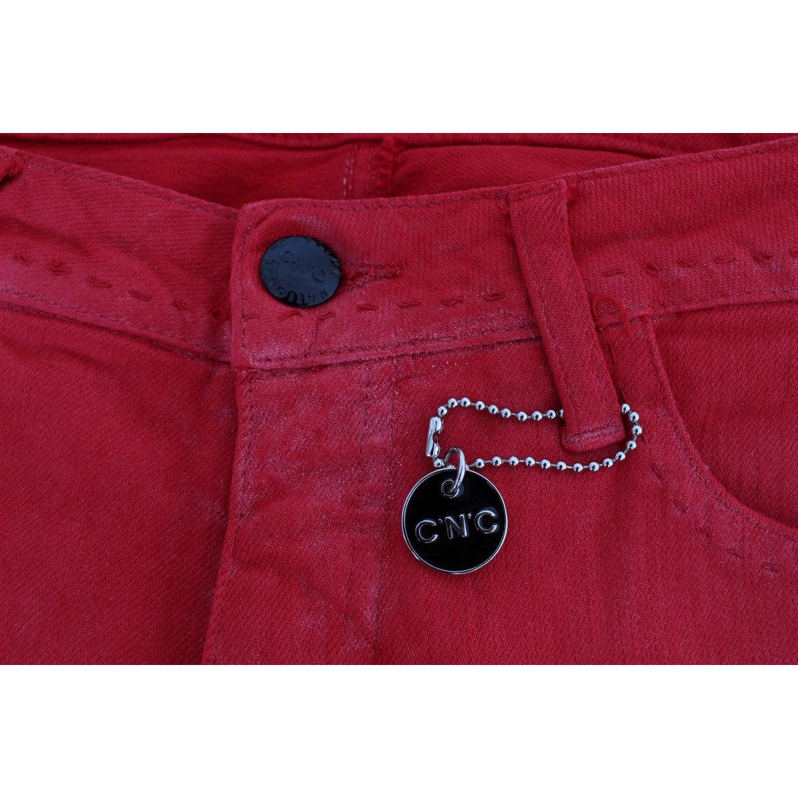 Red Cotton Blend Super Slim Fit Jeans - coffeewithmee2