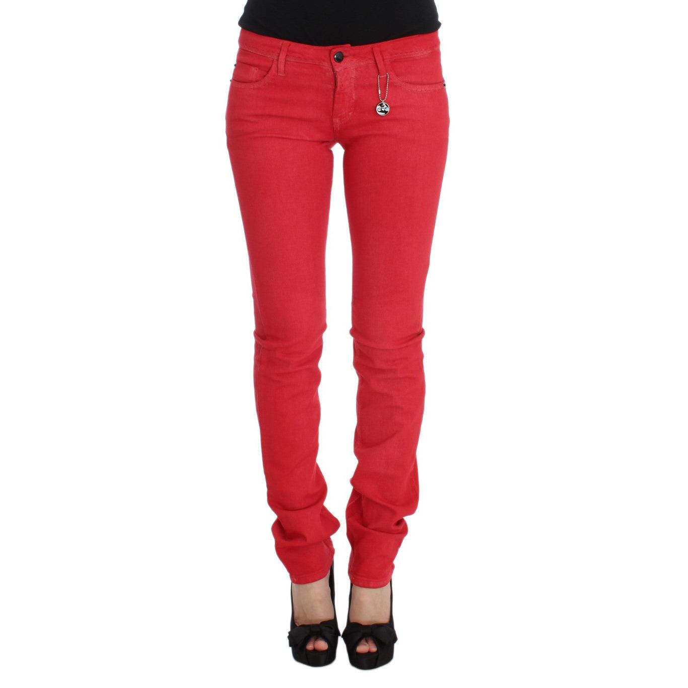 Red Cotton Blend Super Slim Fit Jeans - coffeewithmee2