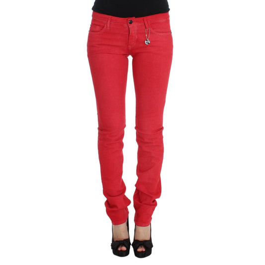 Red Cotton Blend Super Slim Fit Jeans - coffeewithmee2
