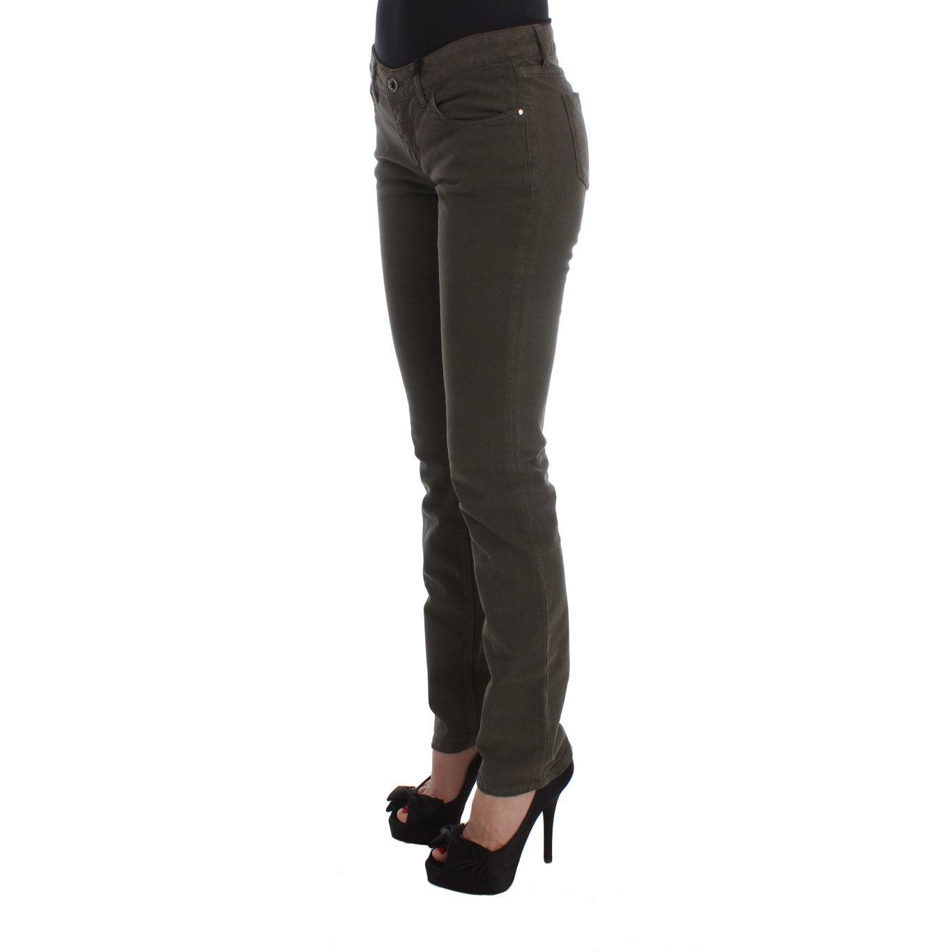 Green Cotton Blend Slim Fit Jeans - coffeewithmee2