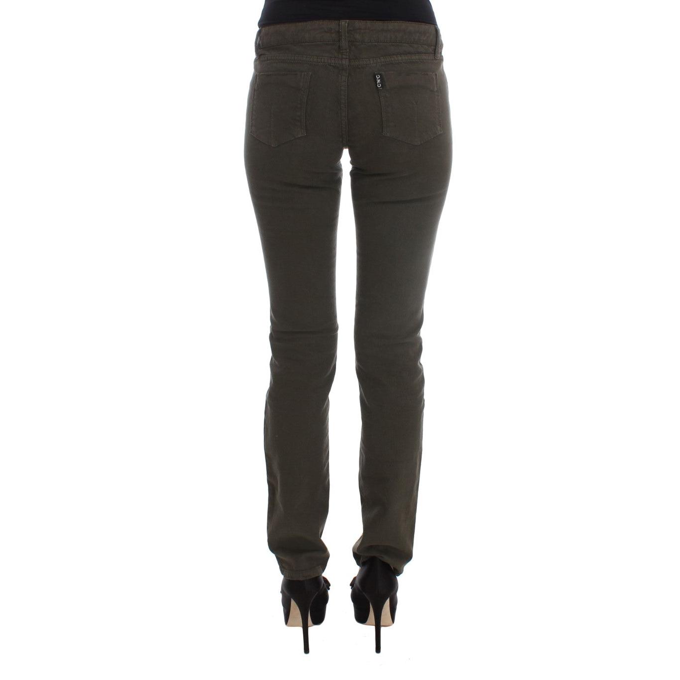 Green Cotton Blend Slim Fit Jeans - coffeewithmee2