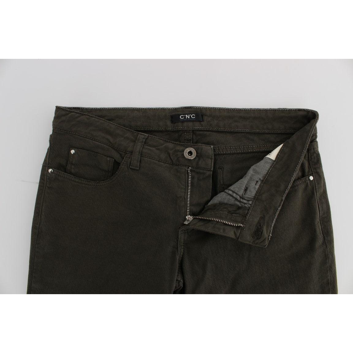 Green Cotton Blend Slim Fit Jeans - coffeewithmee2