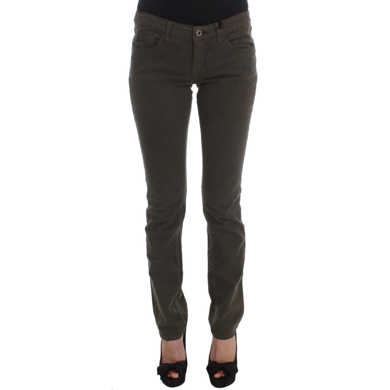 Green Cotton Blend Slim Fit Jeans - coffeewithmee2